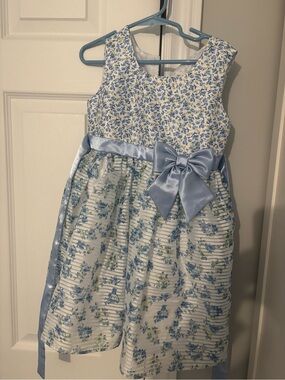 4T Blue Floral Satin-Bow Girls' Dress